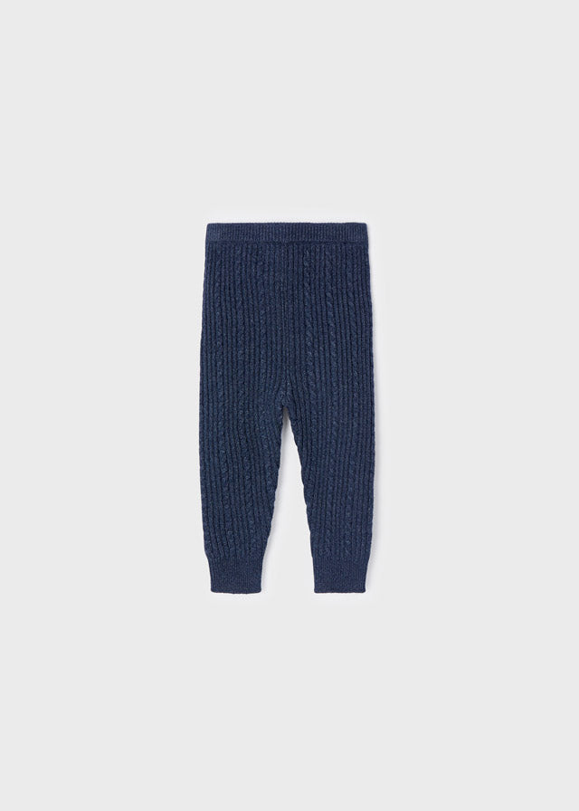 Night Blue Knitted Leggings, Elasticated Waistband, Back