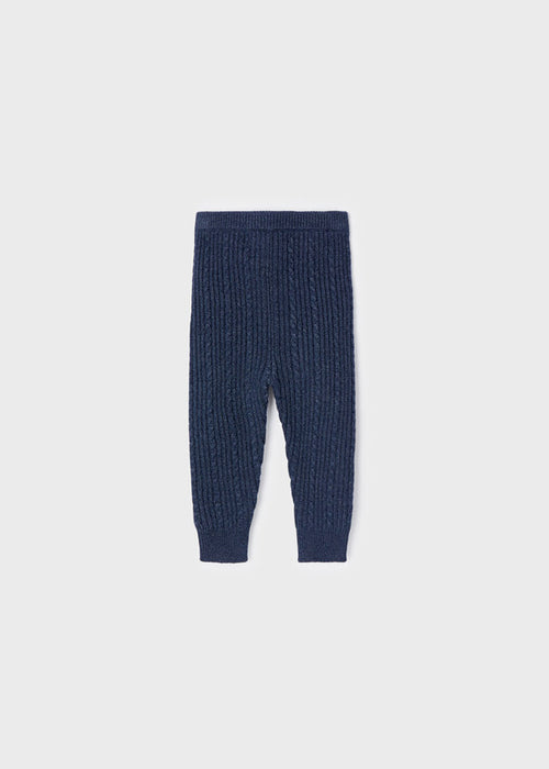 Night Blue Knitted Leggings, Elasticated Waistband, Back