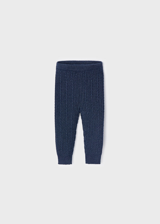 Girls Mayoral Night Blue Elasticated Waistband Leggings, Knitted Leggings, Front