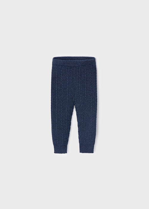 Girls Mayoral Night Blue Elasticated Waistband Leggings, Knitted Leggings, Front
