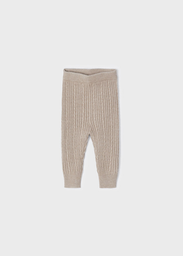 Girls Mayoral Light Tan Knitted Mesh Leggings, Front