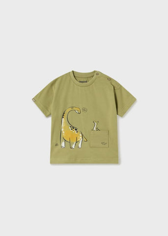 1027 S/S TShirt Dino Friends Pocket, Eco-friendly Sustainable Cotton, Green