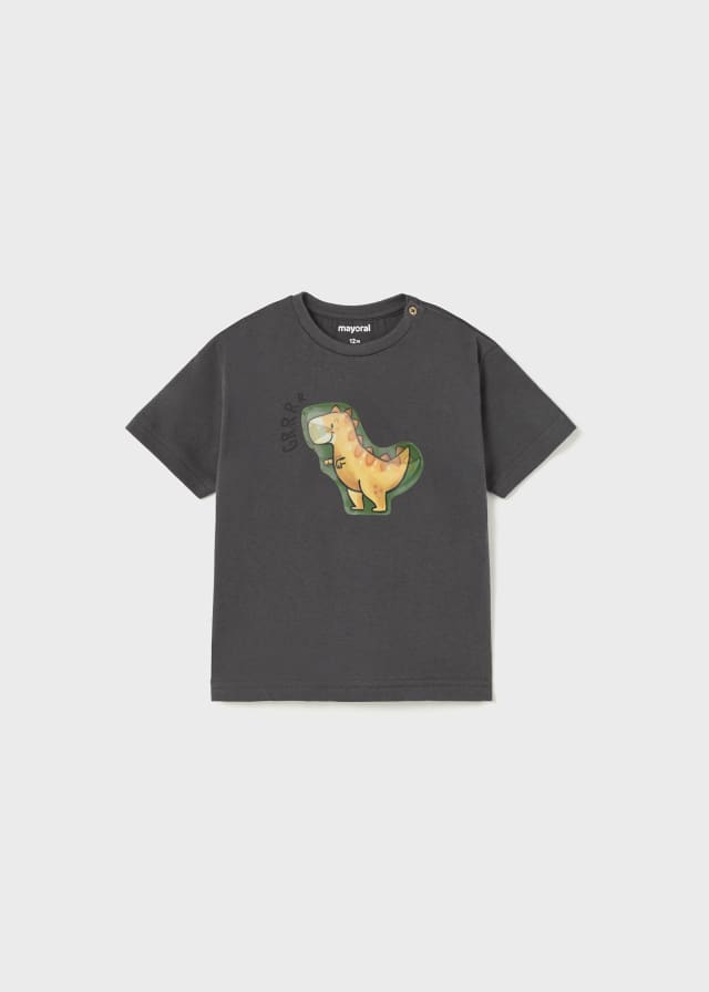  1028 S/S TShirt Lenticular Dino, Charcoal front