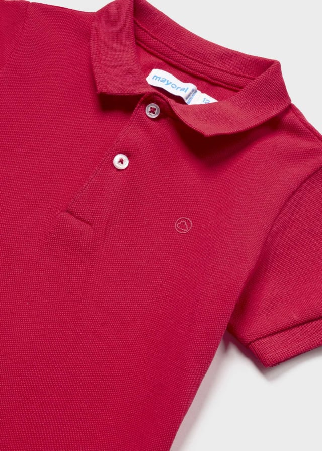 102 Mayoral S/S Polo, Solid Red Fabric Detail