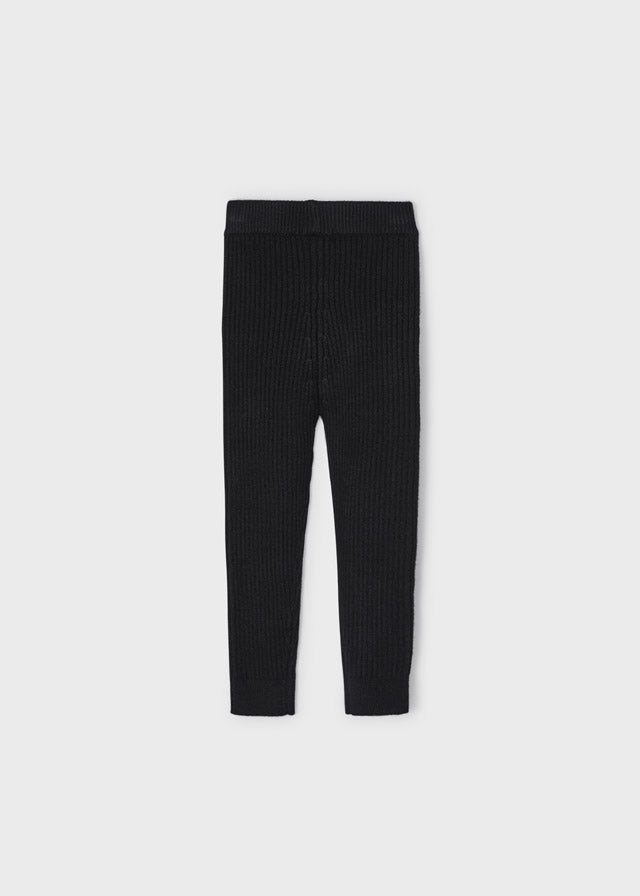 Girls Mayoral Basic Knit Ribbed Black Leggings, Back 