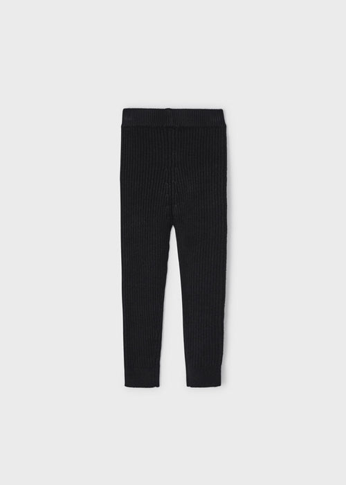 Girls Mayoral Basic Knit Ribbed Black Leggings, Back 