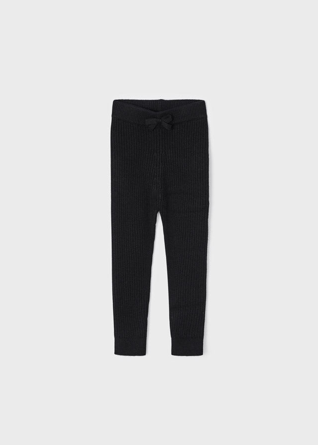 Mayoral Girls Knit Ribbed Soft Leggings, Black, Front 