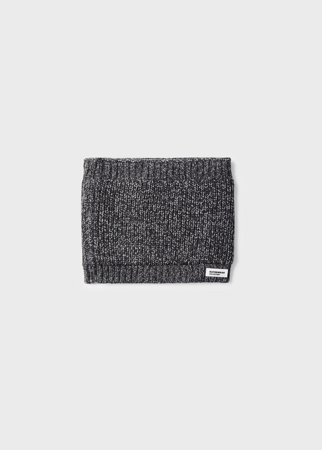 Mayoral boys knit slip on scarf, black/grey, front view
