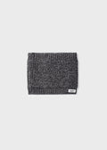 Mayoral boys knit slip on scarf, black/grey, front view
