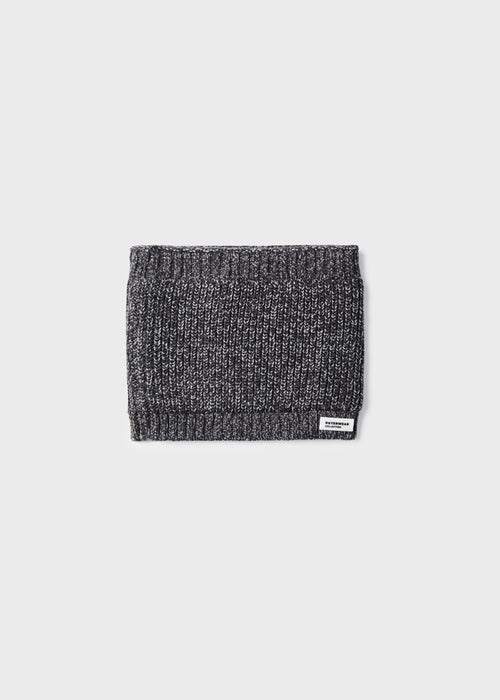 Mayoral boys knit slip on scarf, black/grey, front view