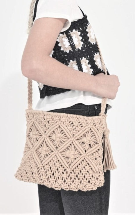 10510 Mayoral Crochet Crossbody Purse, Chickpea