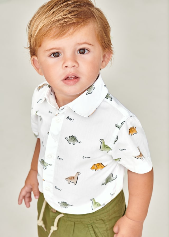  1110 Mayoral S/S Dress Shirt, White Safari Print lifestyle