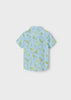 Boys Mayoral Short Sleeved Collared Light Blue Shirt, Tropical Leaves Printed Shirt, Back