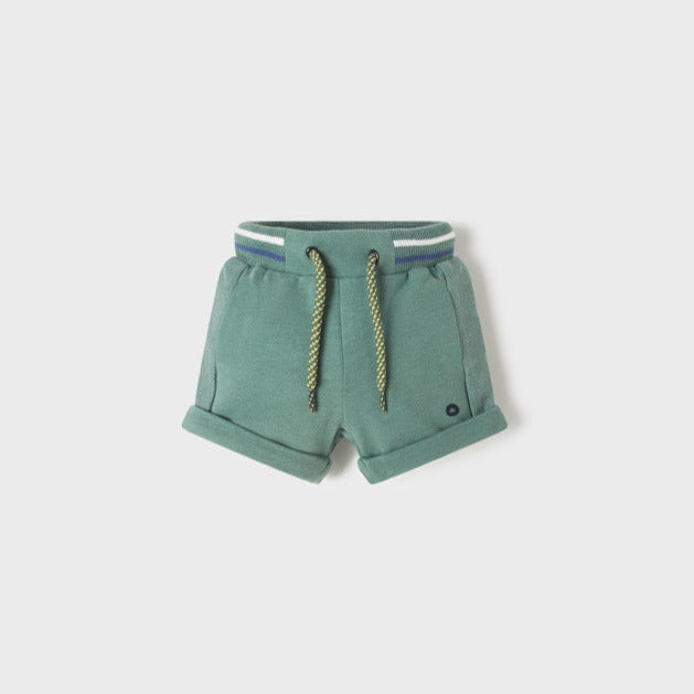 1211 Mayoral Boys Green Amazon Fleece Shorts, Front, Adjustable Shorts