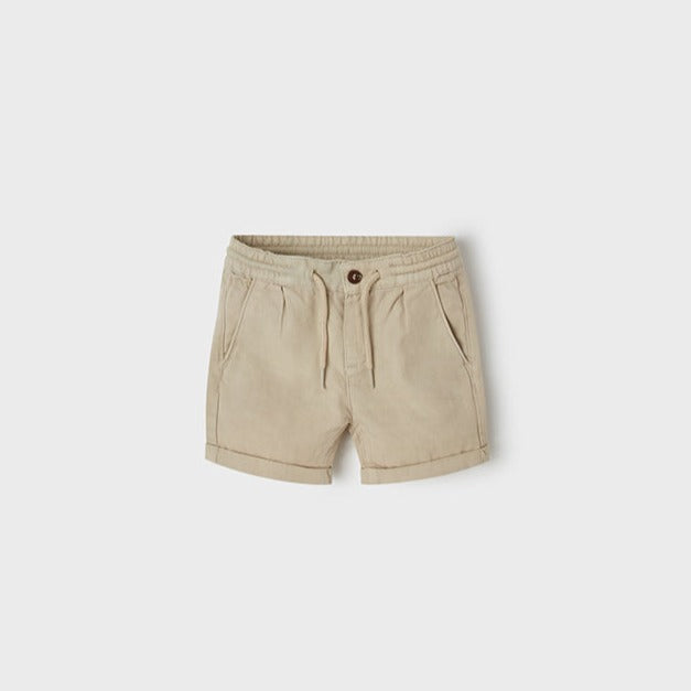 Mayoral Boys Bermuda Linen Relaxed Shorts, Sand, Front, Adjustable, Front Functional Pockets
