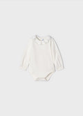 Mayoral Girls Round Neckline Laced Trim Bodysuit, Long Sleeve, Snap Bodysuit, Front