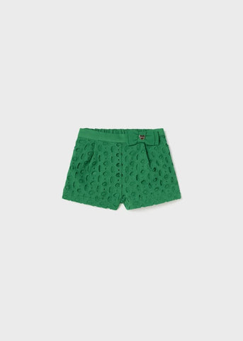1270 Mayoral Girls Eyelet Lace Shorts, Emerald Green