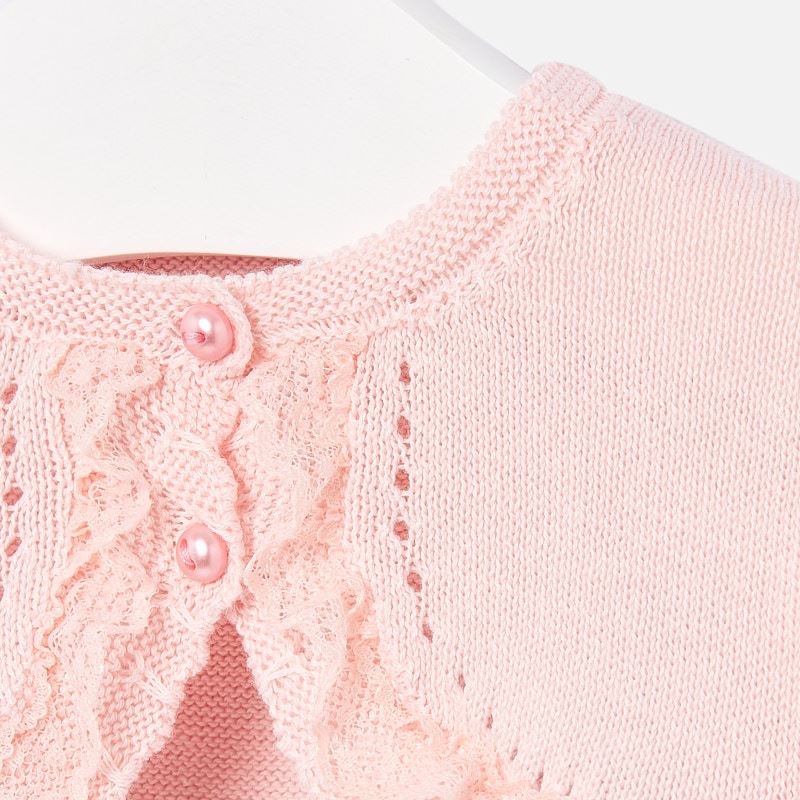 Mayoral ceremony ruffled knit cropped cardigan, nectar soft pink, detail