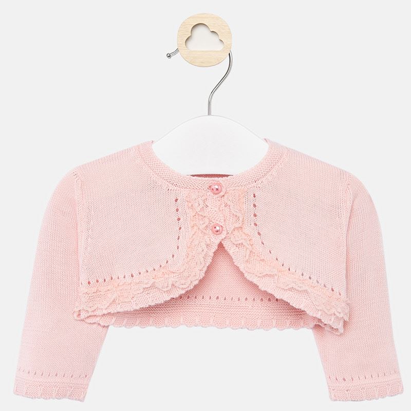 Mayoral ceremony ruffled knit cropped cardigan, nectar soft pink, front view