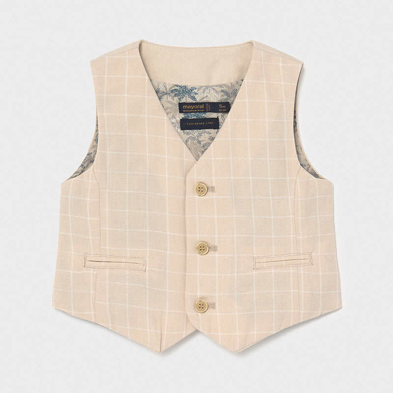 1341 Mayoral Boys Canvas Linen Vest, Front Buttons and Two Front Pockets