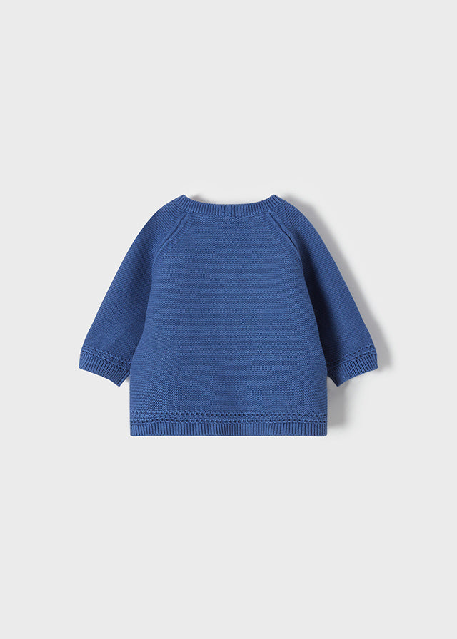 Boys Mayoral Knitted Cardigan, Long Sleeved, Paris Blue, Eco-Friendly, Made with Sustainable Cotton, Back