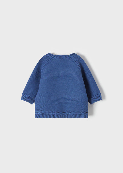 Boys Mayoral Knitted Cardigan, Long Sleeved, Paris Blue, Eco-Friendly, Made with Sustainable Cotton, Back