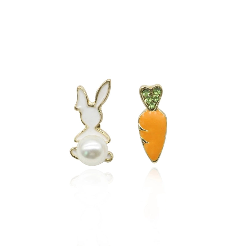 bunny and carrot mismatched pierced earrings
