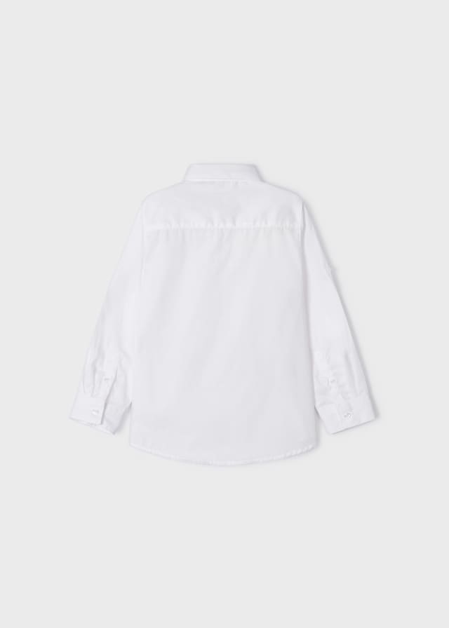 140 Mayoral Mini Boys Collared Dress Shirt, Roll Up Sleeves, White