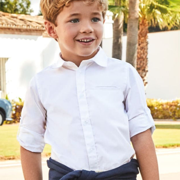 140 Mayoral Mini Boys Collared Dress Shirt, Roll Up Sleeves, White Bubble Belly moms | babies | kids 140 Mayoral Mini Boys Collared Dress Shirt, Roll Up Sleeves, White Bubble Belly moms | babies | kids