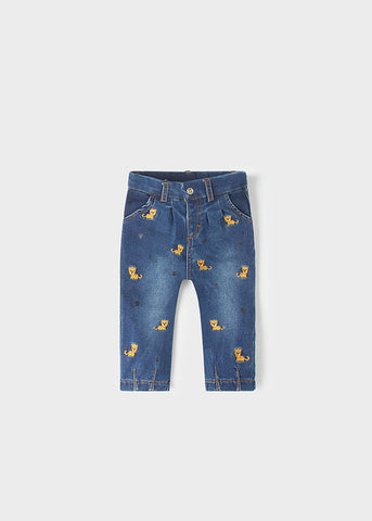 1517 Mayoral Girls Embroidered Natural Tiger Jean Trousers