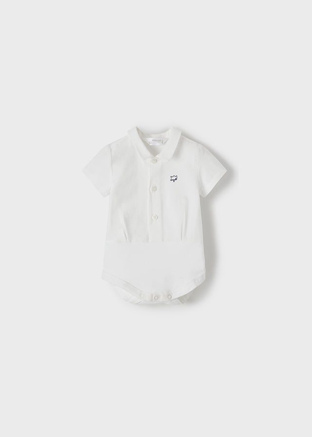 Mayoral Boys Basic White/Cream Collared Short Sleeved Bodysuit, Front button Fastenings, Front 