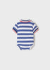 Boys Mayoral Snap Suit, Blue and White Striped, Polo Styled, Short Sleeved, Back