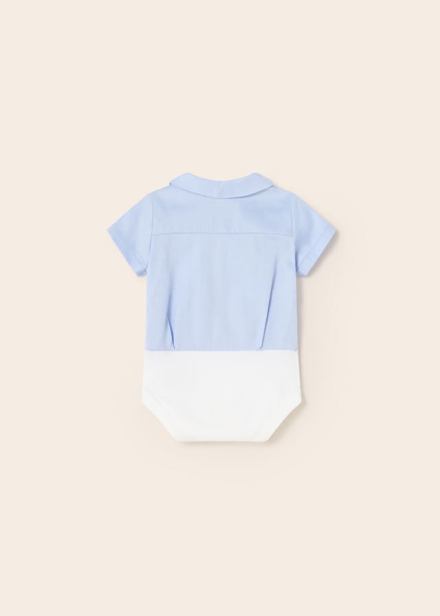 1765 S/S Collared Dress Shirt Bodysuit Lt Blue Chambray back view