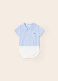 1765 S/S Collared Dress Shirt Bodysuit Lt Blue Chambray front view
