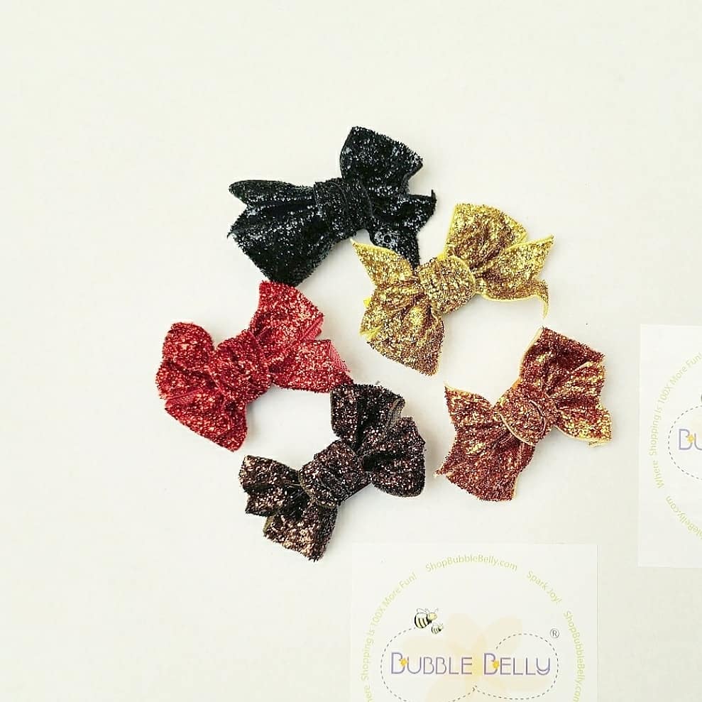 2 inch glitter bow non-slip hair clips, celebration colors, assorted colors