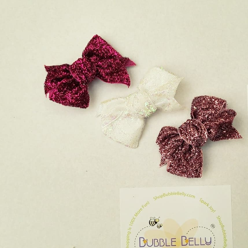 2 inch glitter bow non-slip hair clips, pinks, assorted colors
