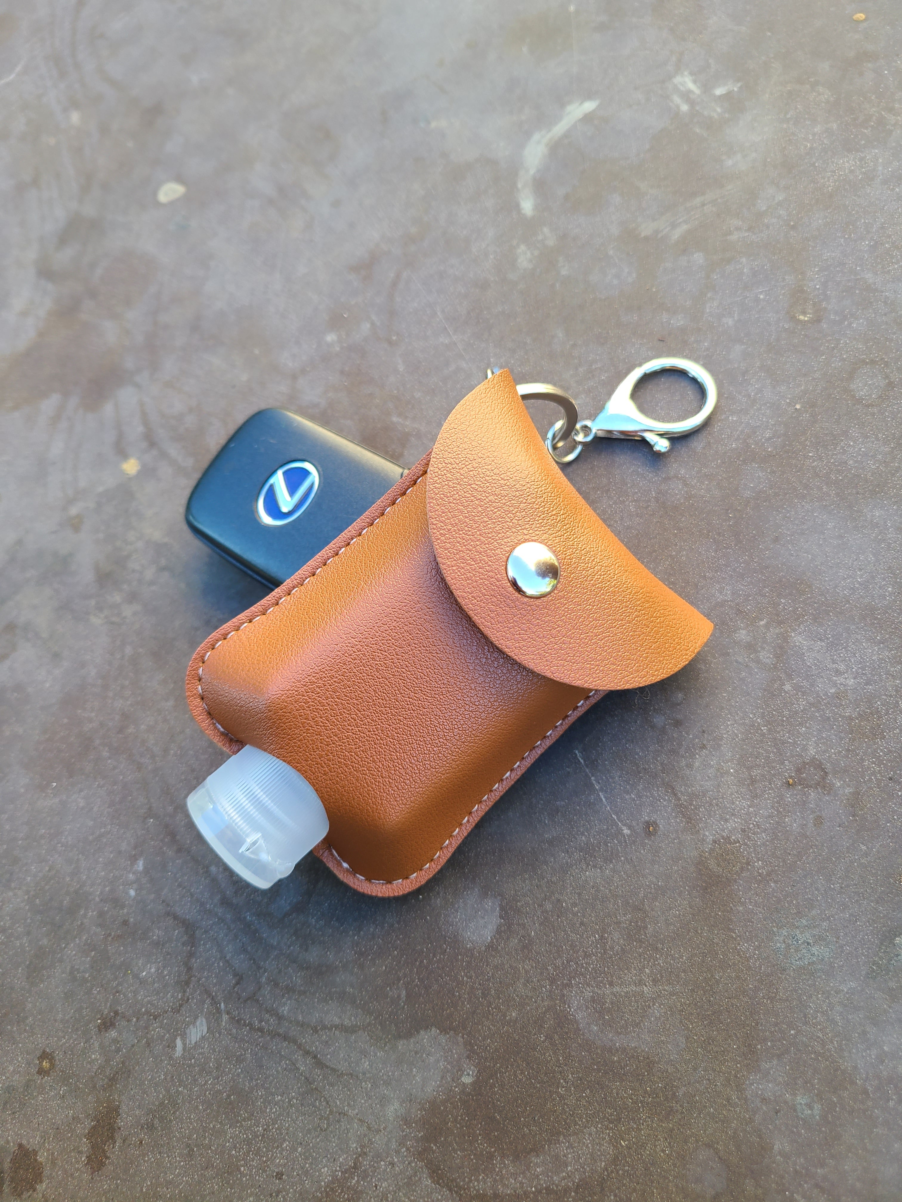 Leatherette Hand Sanitizer Clip & Keychain, Scalloped Grey