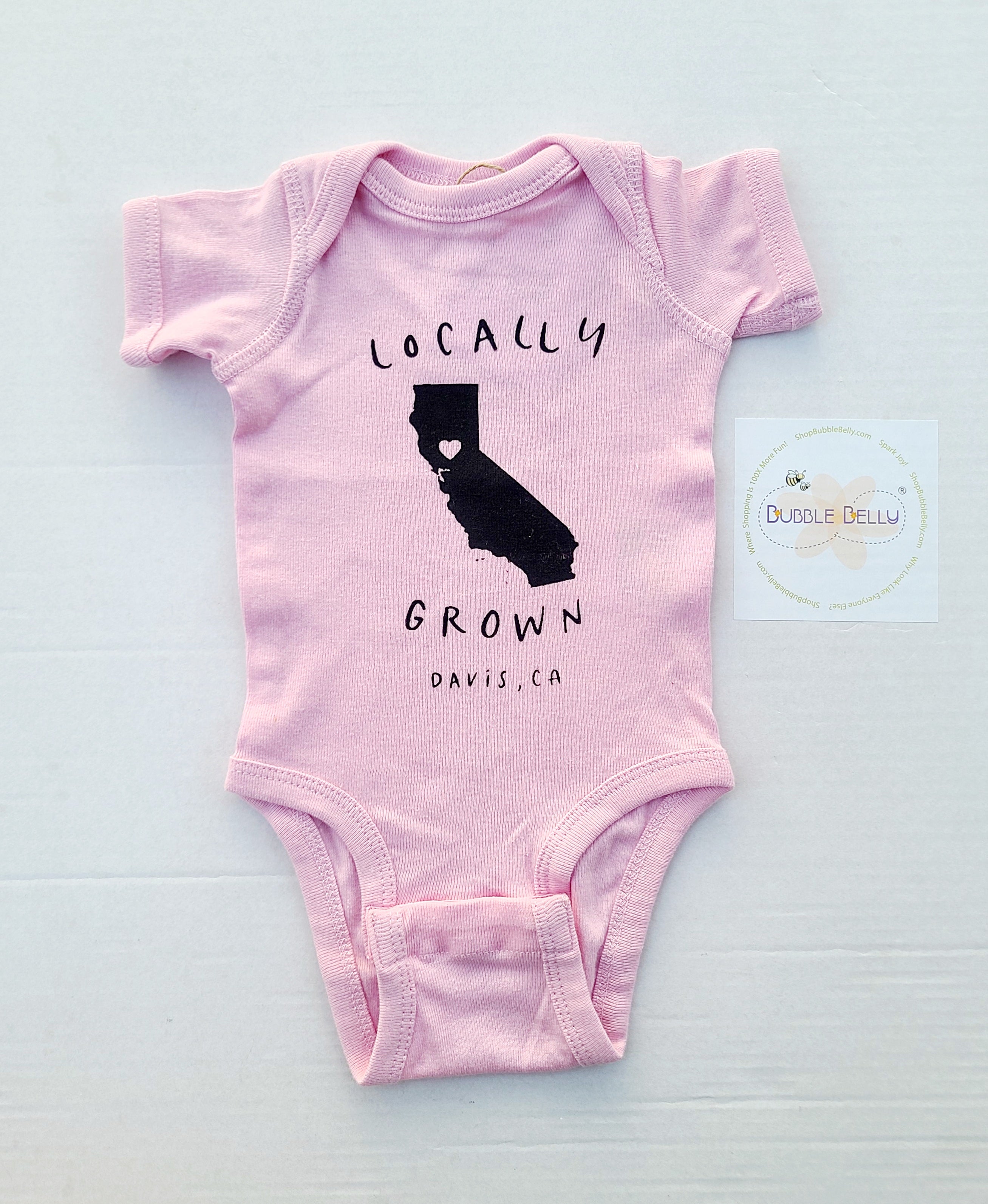 Locally Grown, Davis CA Custom Print Snap Bodysuit (CLICK FOR COLOR OPTIONS)