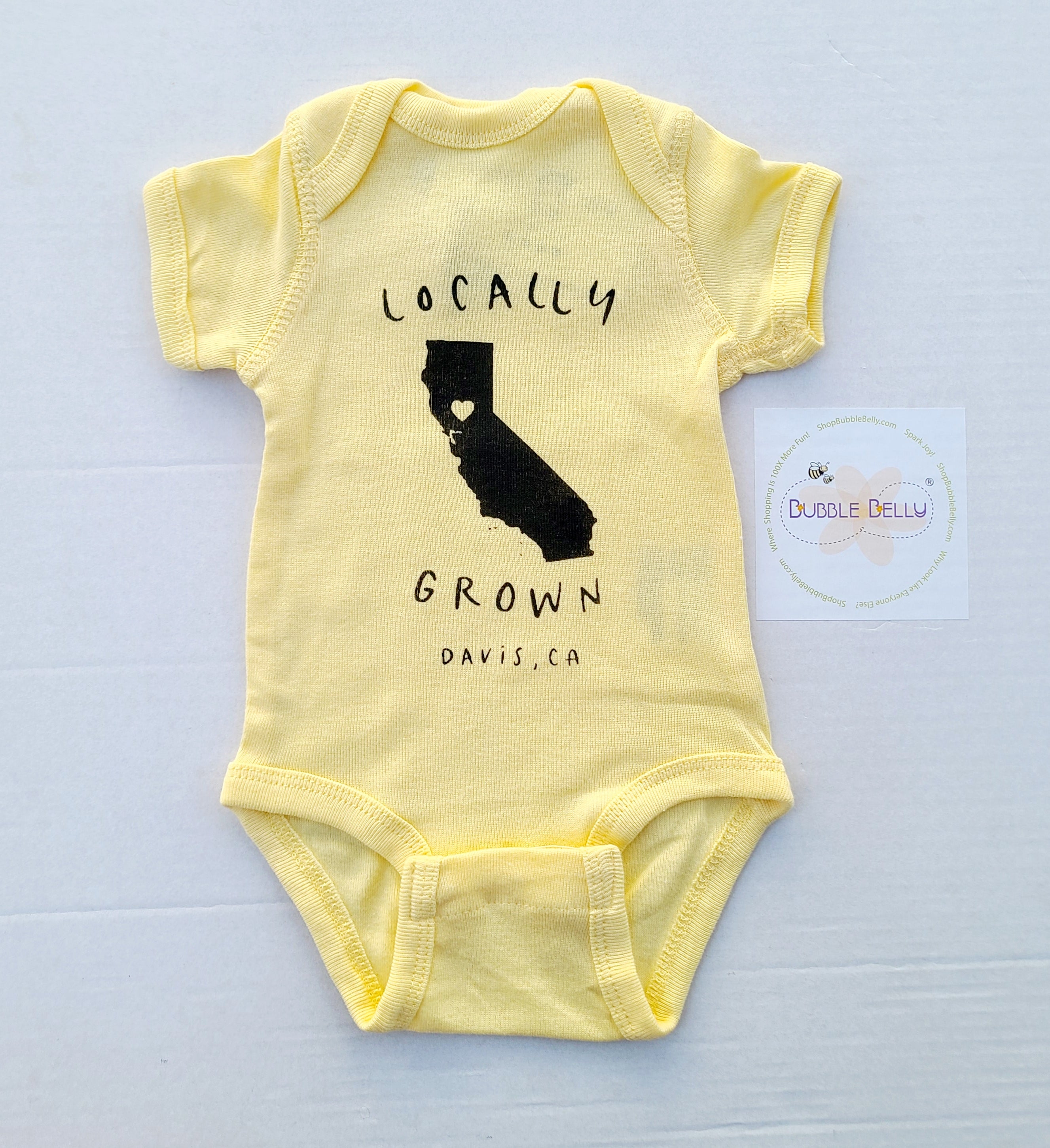 Locally Grown, Davis CA Custom Print Snap Bodysuit (CLICK FOR COLOR OPTIONS)