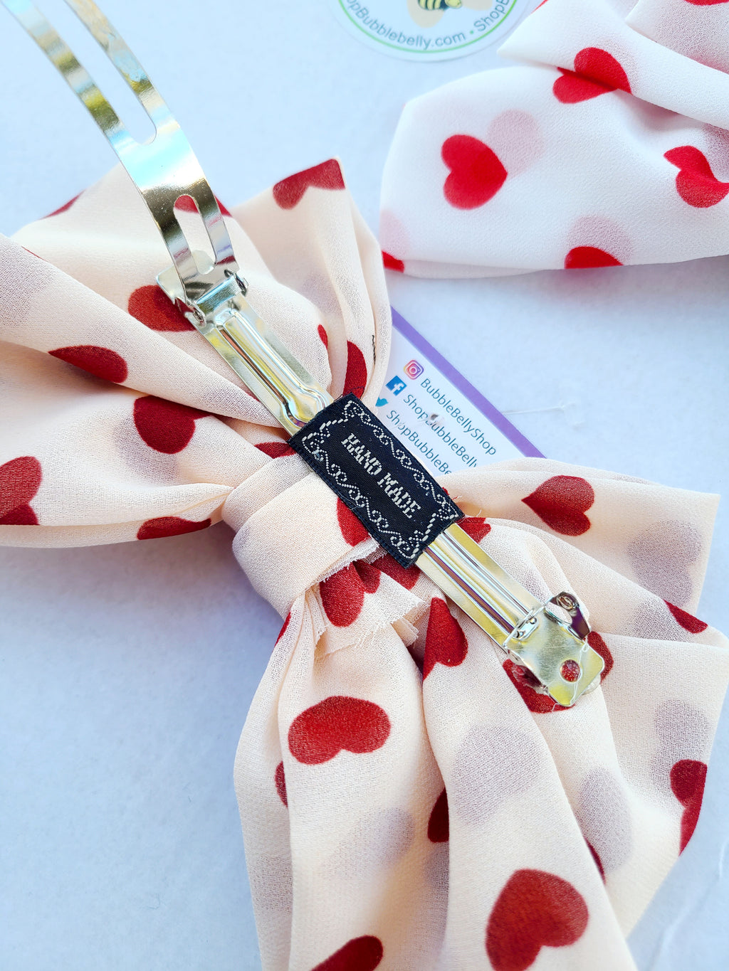 XL 7" Cheer Bow Hair Clip, Chiffon Hearts (CLICK FOR OPTIONS)