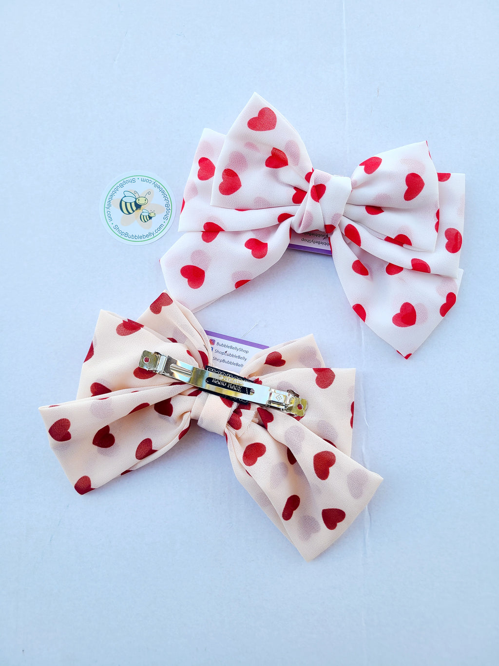 XL 7" Cheer Bow Hair Clip, Chiffon Hearts (CLICK FOR OPTIONS)