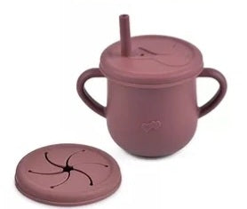 Silicone fox baby feeding set, maroon, straw cup