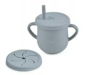 Silicone fox baby feeding set, grey, straw cup