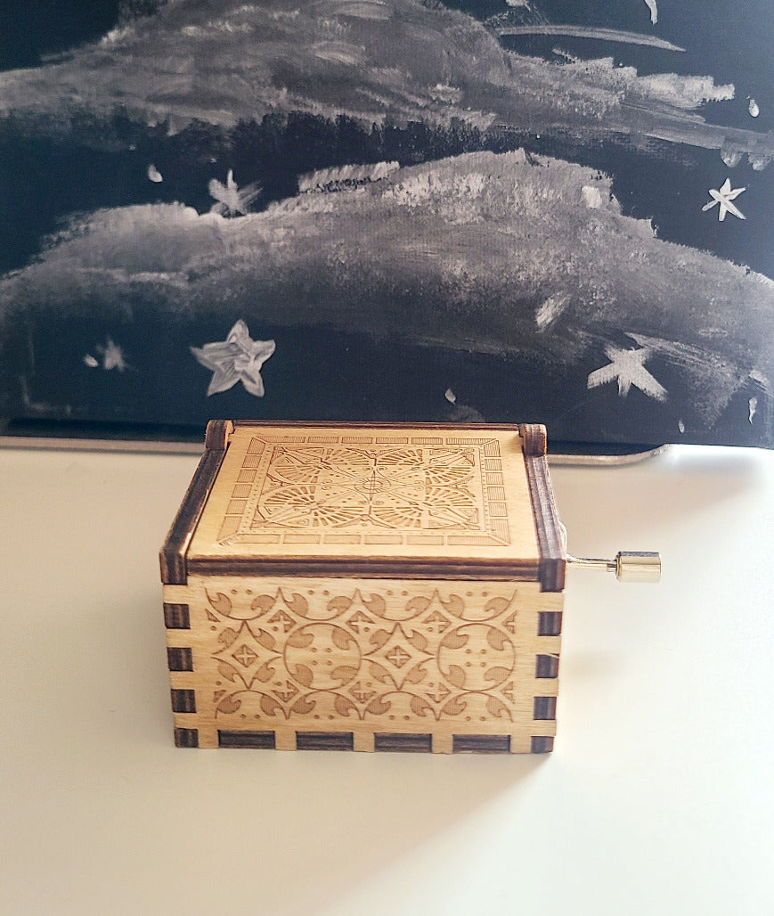 BTS Spring Day hand crank music box. Wooden vintage design.