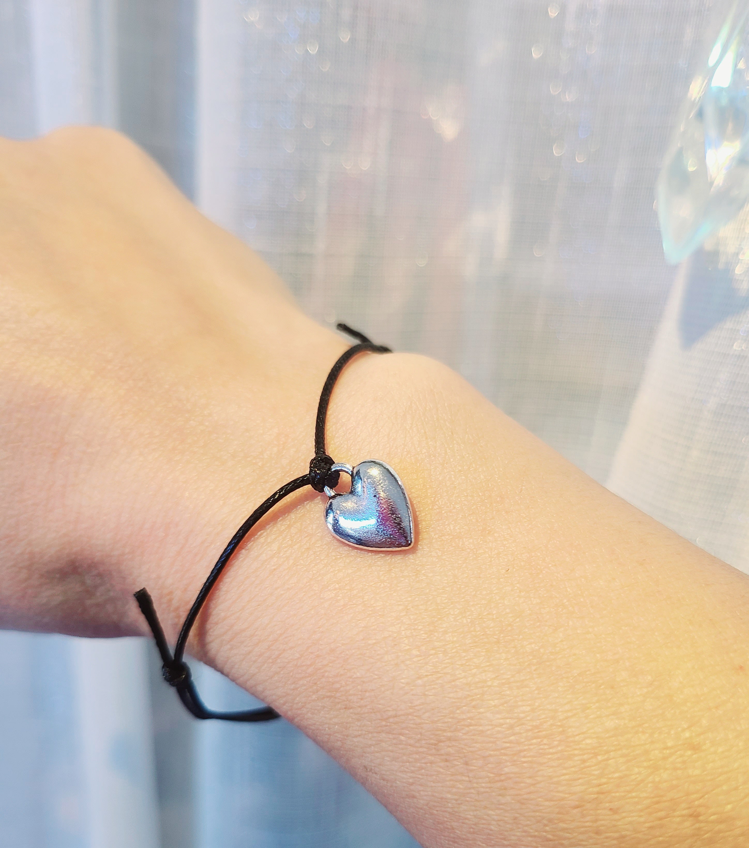 Handmade Silver Heart & Leatherette Bracelet, BTSxARMY I Purple You