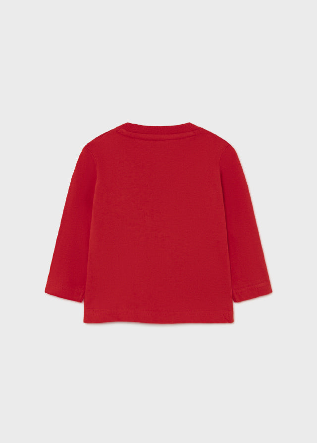 Boys Mayoral Red Interactive T-Shirt, Round Neckline, Long Sleeve, Back