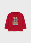 Mayoral Boys Red Long Sleeve Interactive Shirt, Round Neckline, Snaps on the Neck, Backpack Stitched Design, Front