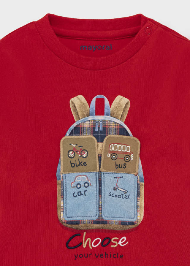 Boys Interactive Red Long Sleeve T-Shirt, Choose Your Vehicle Flaps