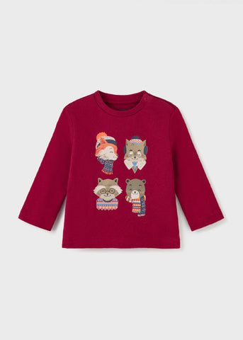 2070 Mayoral Boys Eco-Sustainable L/S Winter Fox Graphic TShirt, Maroon