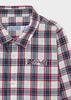 Checkered Pattern Red Front Button Fastenings, Front Pocket, Shirt Collar